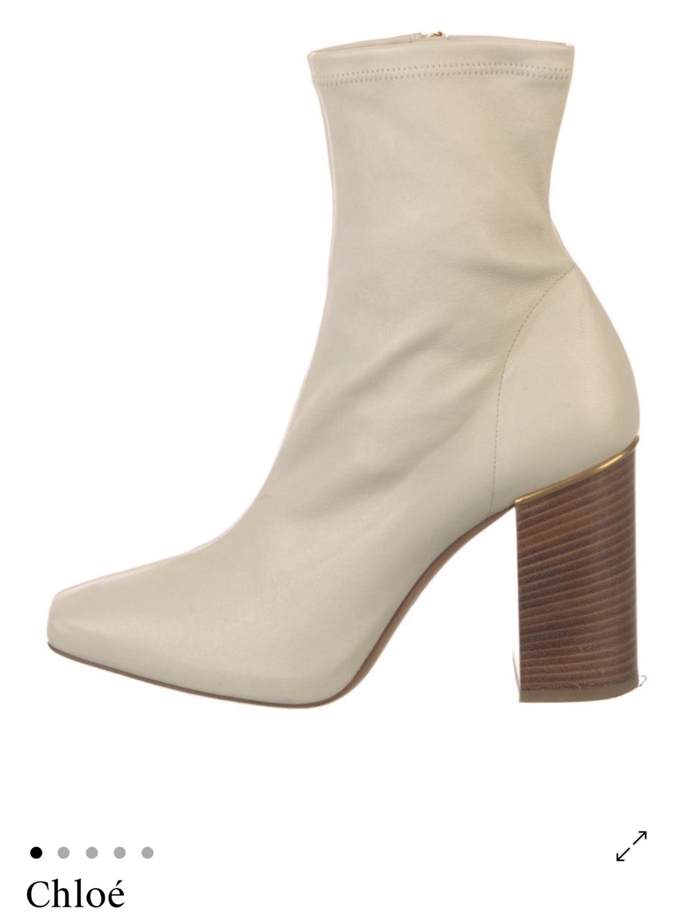 Chloé Cream Leather Block Heel Ankle Boots